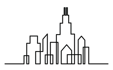 City Skyline - single line illustration / logo.