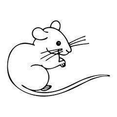 Cute mouse, hand drawn vector illustration isolated on white. New year and christmas illustration. For coloring books and pages.