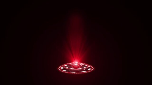 Red Hologram rounded HUD design animation. Digital technology concept in red colors. Radial graph visualization. Hi-tech panel. Futuristic interface. Modern display. Virtual data.