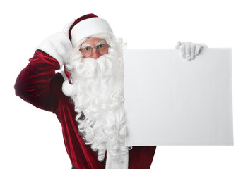Santa Claus with blank banner on white background