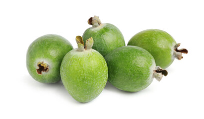 Fresh ripe feijoa fruits on white background