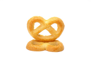 Butter cookies arrangement in heart shaped for love meaning, isolated on white background