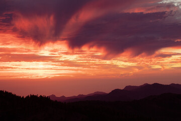 Beautiful sunset at the peak of Gran Canaria island.