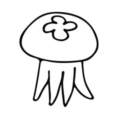 Hand drawn vector jellyfish isolated on white background. Black and white stock illustration for coloring books and pages.