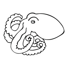 Hand drawn vector octopus isolated on white background. Black and white stock illustration for coloring books and pages.