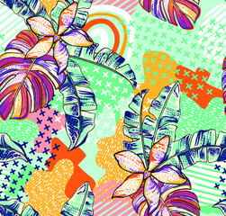 patrón tropical hipster para el verano, diseño con fondo divertido y multicolor