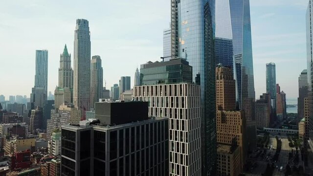 Crane Shot of the Lower Manhattan Skyline
