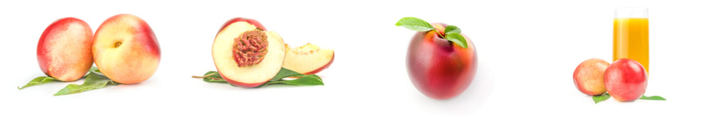 Collage of isolated peaches isolated on a white background
