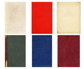 Paper and textile textures set. Blank retro pages and old book covers. Rough faded canvas surface. Perfect for background and vintage style design. Empty place for text.