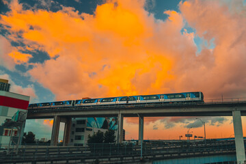 train  station in the city sky orange fire 