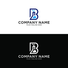 Letter B Blue color, laboratory glass, Science education, Chemistry logo type.