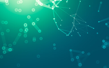 Abstract background. Molecules technology with polygonal shapes, connecting dots and lines. Connection structure. Big data visualization.