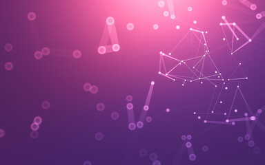 Abstract background. Molecules technology with polygonal shapes, connecting dots and lines. Connection structure. Big data visualization.