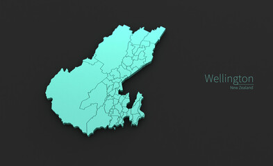 Wellington City Map. 3D Map Series of Cities in New Zealand.