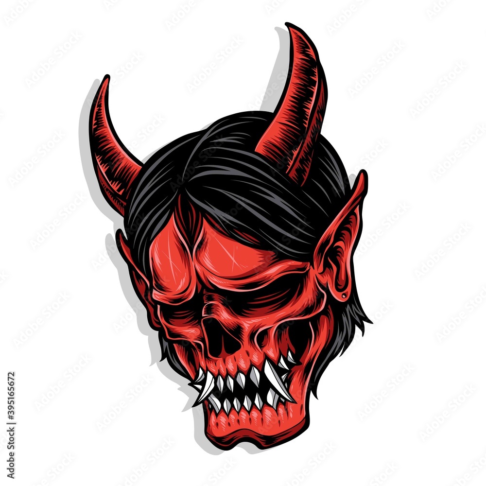 Wall mural red demon mask vector logo