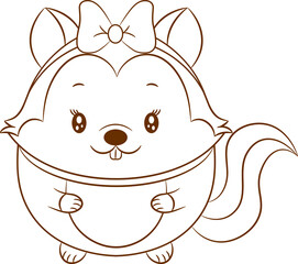 cute squirrel drawing sketch for coloring
