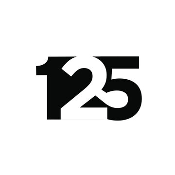 125 initial letter and number negative space logo vector icon design isolated background