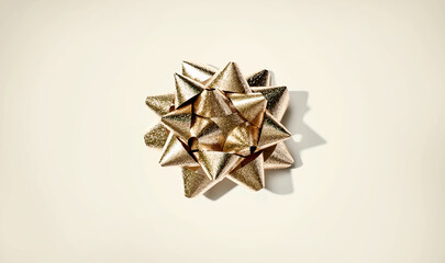 Christmas gift bow overhead view - flat lay