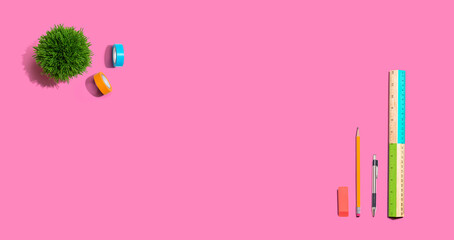 School and office stationery supplies from above