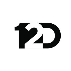 12d 12 d initial letter and number negative space logo vector icon design isolated background