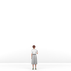 Unrecognizable Woman, Isolated. Contemplating Facing A Blank White Wall, Choices, Template, Blank. Created In 3d Software. 3d Rendering.