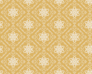 Damask seamless pattern on a gold background, wallpaper texture. Vector image