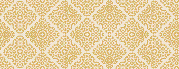 Vintage seamless wallpaper, background with gold pattern, vector graphics.
