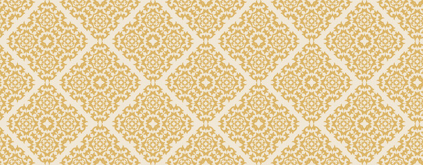 Vintage seamless wallpaper, background with gold pattern, vector graphics.