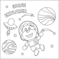 Space lion or astronaut in a space suit with cartoon style. Creative vector Childish design for kids activity colouring book or page.