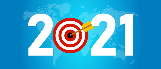 2021 new year target in business world wide concept of achievement global world map