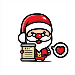 cute santa claus characters hold the list