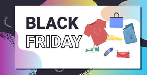 different fashion clothes black friday big sale promotion discount concept horizontal vector illustration