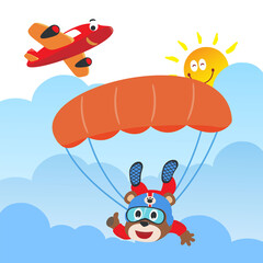 Vector illustration of a cute monkey flying with a parachute. with cartoon style. Creative vector childish background for fabric textile, nursery wallpaper, poster, card, brochure. vector illustration