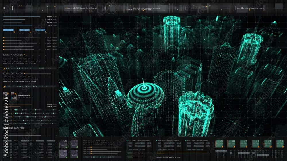 Aufkleber Futuristic holographic simulation of artificial neural networks, artificial intelligence deep learning performing analytic computational head up display background