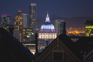 View of San Francisco City Hall, seat of government for the City and County of San Francisco, California