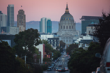 View of San Francisco City Hall, seat of government for the City and County of San Francisco, California