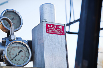 A Caution Spring Under Pressure Do Not Disassemble sign
