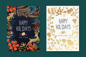 Happy Holidays Greeting Card Vector template. Happy New year 2021. Happy Winter design concept for cover, invitation card, website banner, social media story and post.