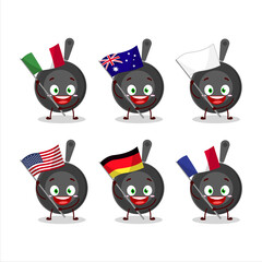 Frying pan cartoon character bring the flags of various countries