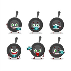 Photographer profession emoticon with frying pan cartoon character