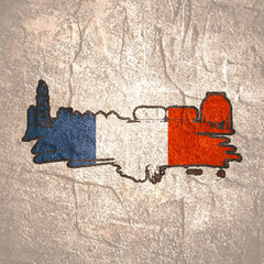 Energy and Power icons set and grunge brush stroke. Design concept of natural gas industry. Flag of France