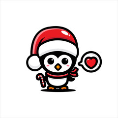 cute penguin character wearing santa costume