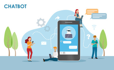 Chat bot on mobile phone reply smart conversation and develop intelligent solution to online customers. Robot application for digital marketing business, innovation technology concept.