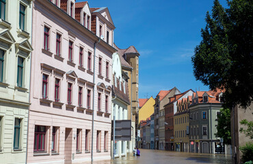 Fototapeta na wymiar View of a street in Meissen during the 2013 floods