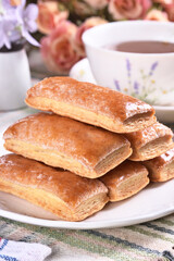  Multi-layered honey biscuit on the white plate   