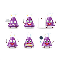 Cartoon character of purple party hat with various chef emoticons