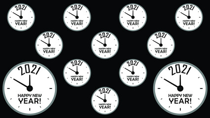 New Year 2021 Theme illustration with Clock Pattern with time leading up to 00:00 on Black Background