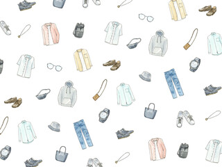メンズカジュアルファッション 小物 水彩イラスト セット Bag Wall Mural B Miko