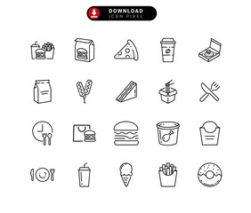 Fastfood related line icon set. Street food linear icons. Editable stroke.