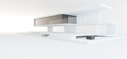 Abstract architectural minimalistic background. Contemporary showroom. Modern concrete exhibition tunnel. Empty gallery. Backlight. 3D illustration and rendering.
